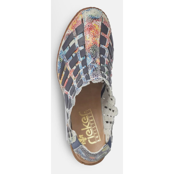 Rieker Sina 78 Woven Mosaic Leather light Heel Sling-Back Clog Boho Artsy size 9 - Picture 4 of 11